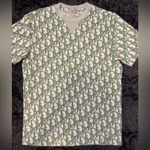 Dior Green and Cream Patterned T-Shirt Oblique Tee Men’s Size Small
